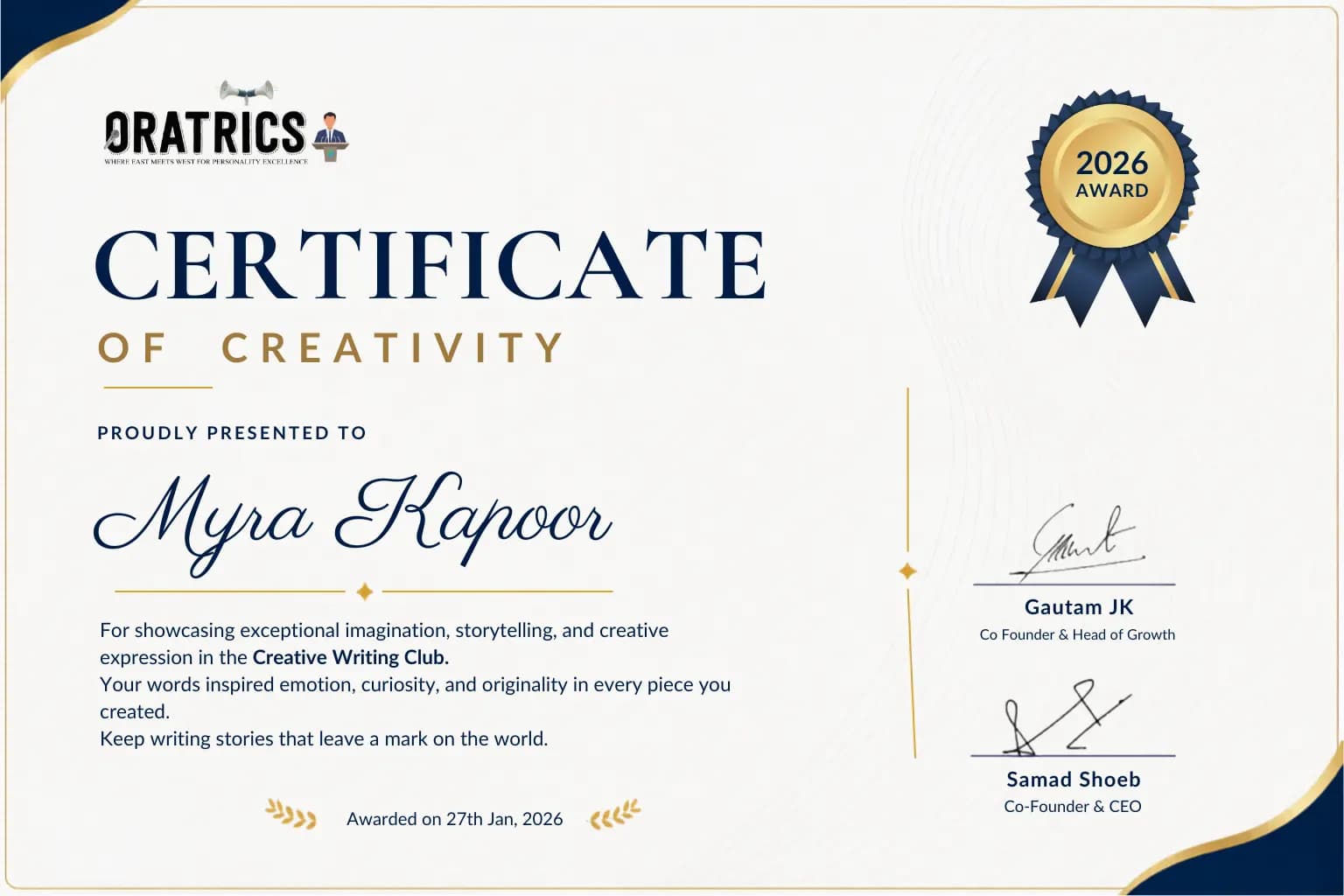 Creative Writing Certificate